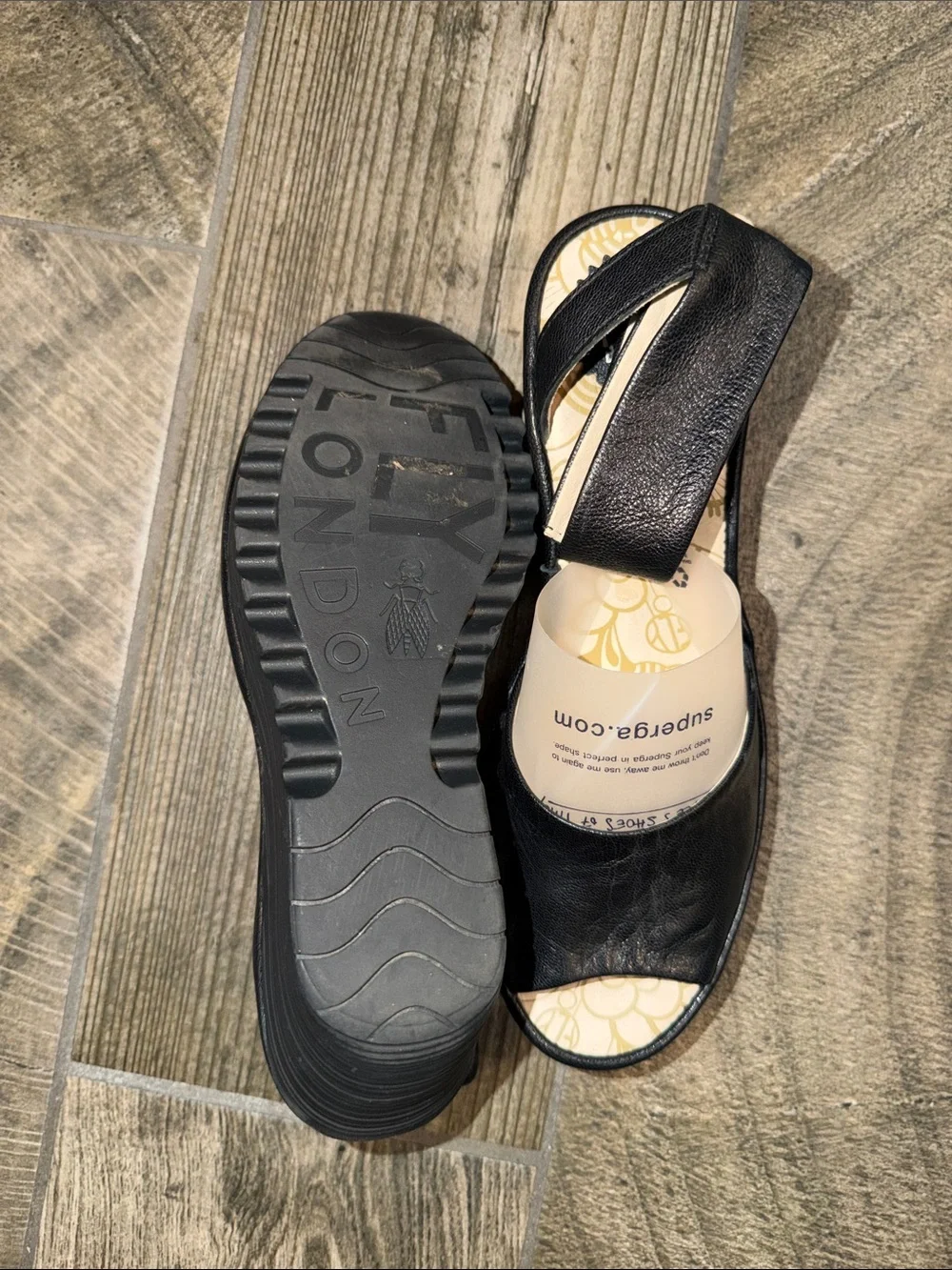 Fly London Black 2.5” Wedge Sandals with Ankle Strap